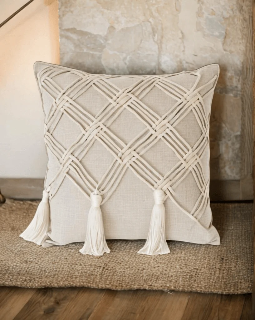 Macrame Print Down Filled Square Throw Pillow Natural Product Image
